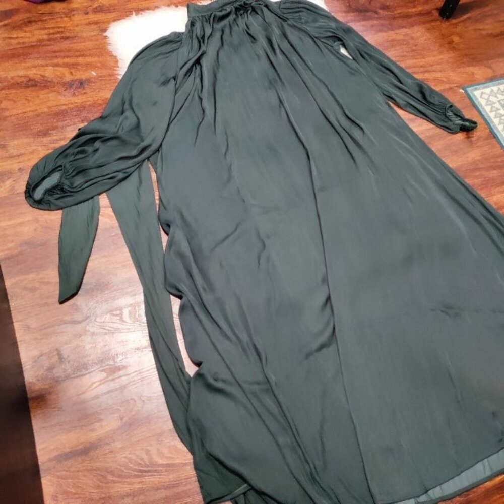 NWT Banana Republic High Neck Womens M Blouson Sleeve Tie Waist Maxi Dress Black - Picture 7 of 10